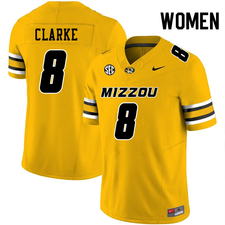 Women #8 Marcus Clarke Missouri Tigers College Football Jerseys Stitched-Gold